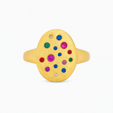 Sapphire Scattered Rainbow Concave Ring in 14K Gold