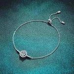 1 CTW moissanite halo setting adjustable bolo bracelet in 925 sterling silver with symmetrical accent stones