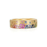 Sapphire Scattered Rainbow Mini Cigar Band in 14K Gold