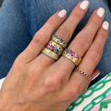 Sapphire Scattered Rainbow Cigar Band in 14K Gold