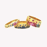 Sapphire Scattered Rainbow Cigar Band in 14K Gold