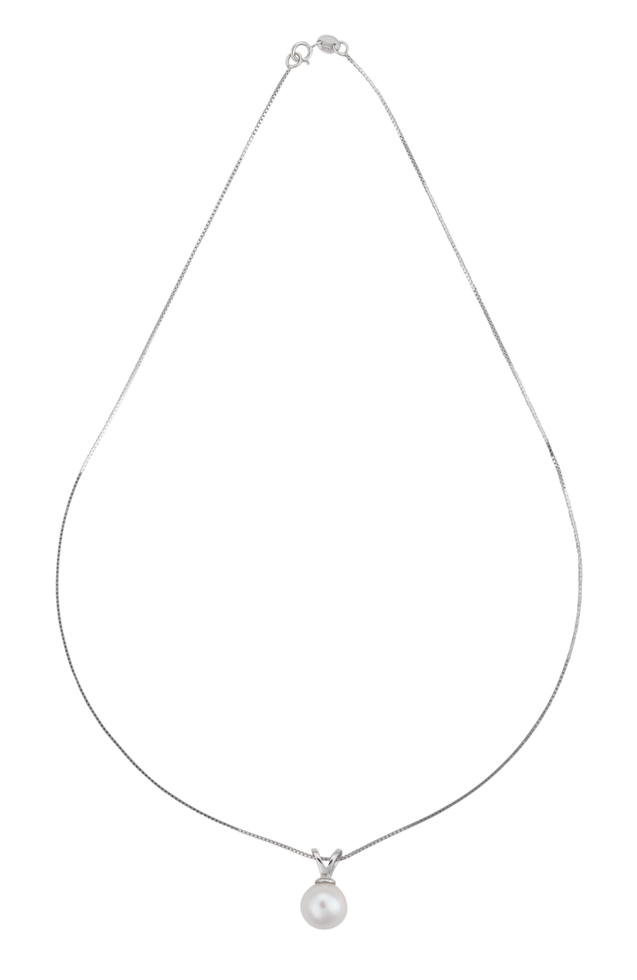 Sterling silver necklace with a single 10-11 mm white freshwater pearl and lobster claw clasp