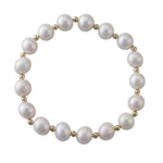 Pearl and gold bead stretch bracelet with 10mm white freshwater pearls and 9k gold beads