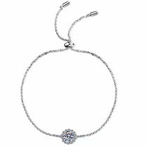 1 CTW Moissanite halo adjustable bolo bracelet in 925 sterling silver with symmetrical accent stones