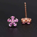 Pink sapphire diamond cherry blossom flower stud earrings in 14K rose gold