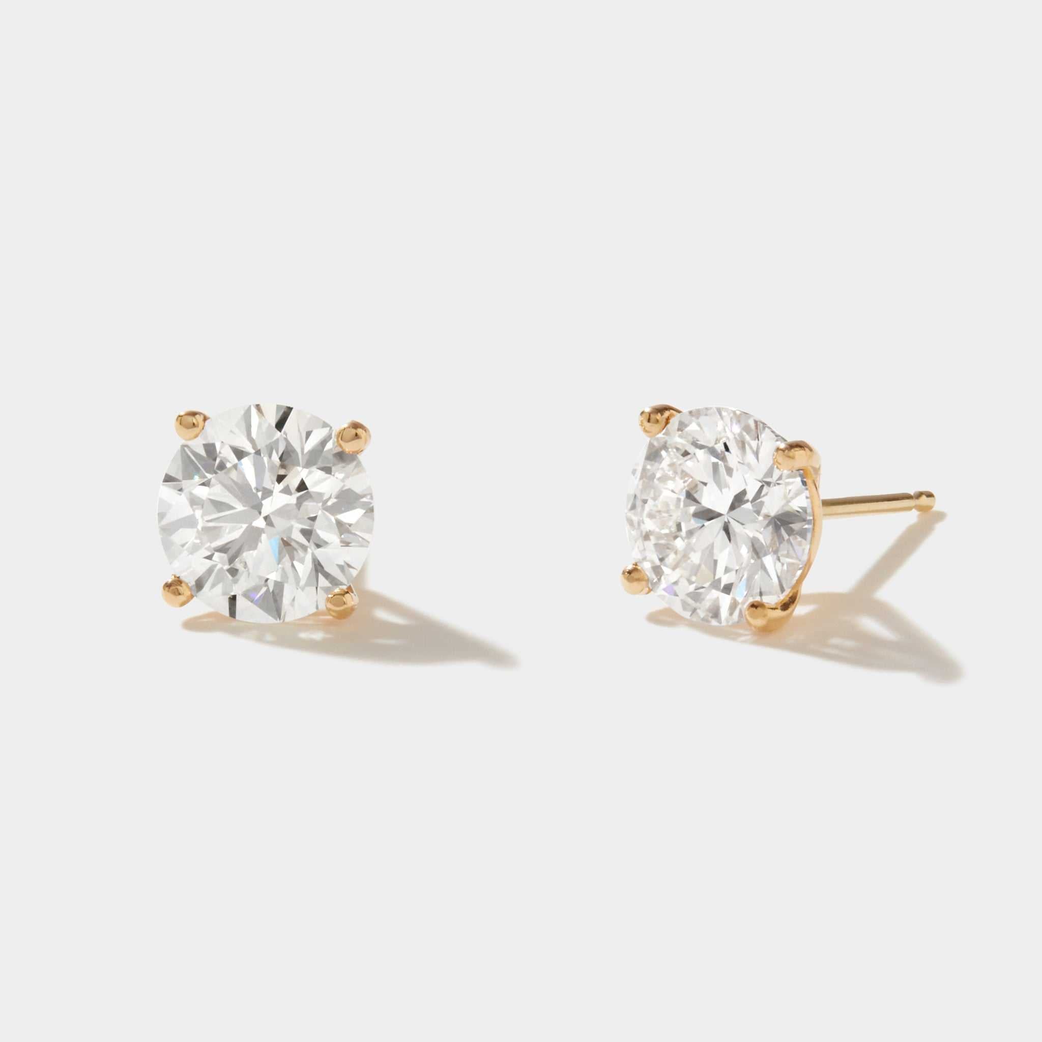 3 carat lab grown diamond stud earrings in 14k gold four-prong setting