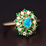 Garden Sky Black Opal & Diamond Ring 18K Yellow Gold