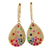 Sapphire Scattered Rainbow Teardrop Pear Earrings in 14K Gold