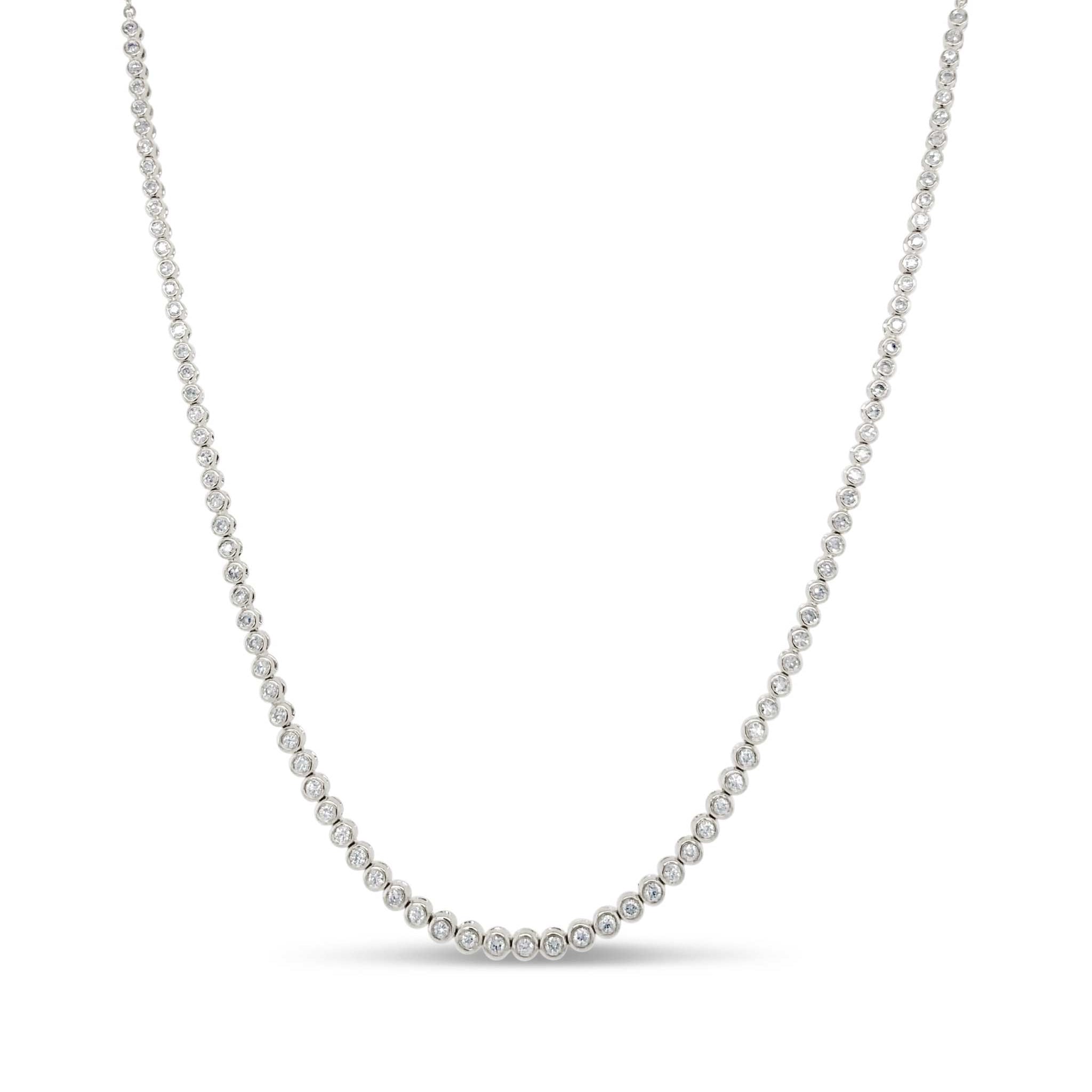 18" Diamond Bezel Tennis Necklace with 14k metal and 0.62cts diamonds in a 7.5" long bezel setting