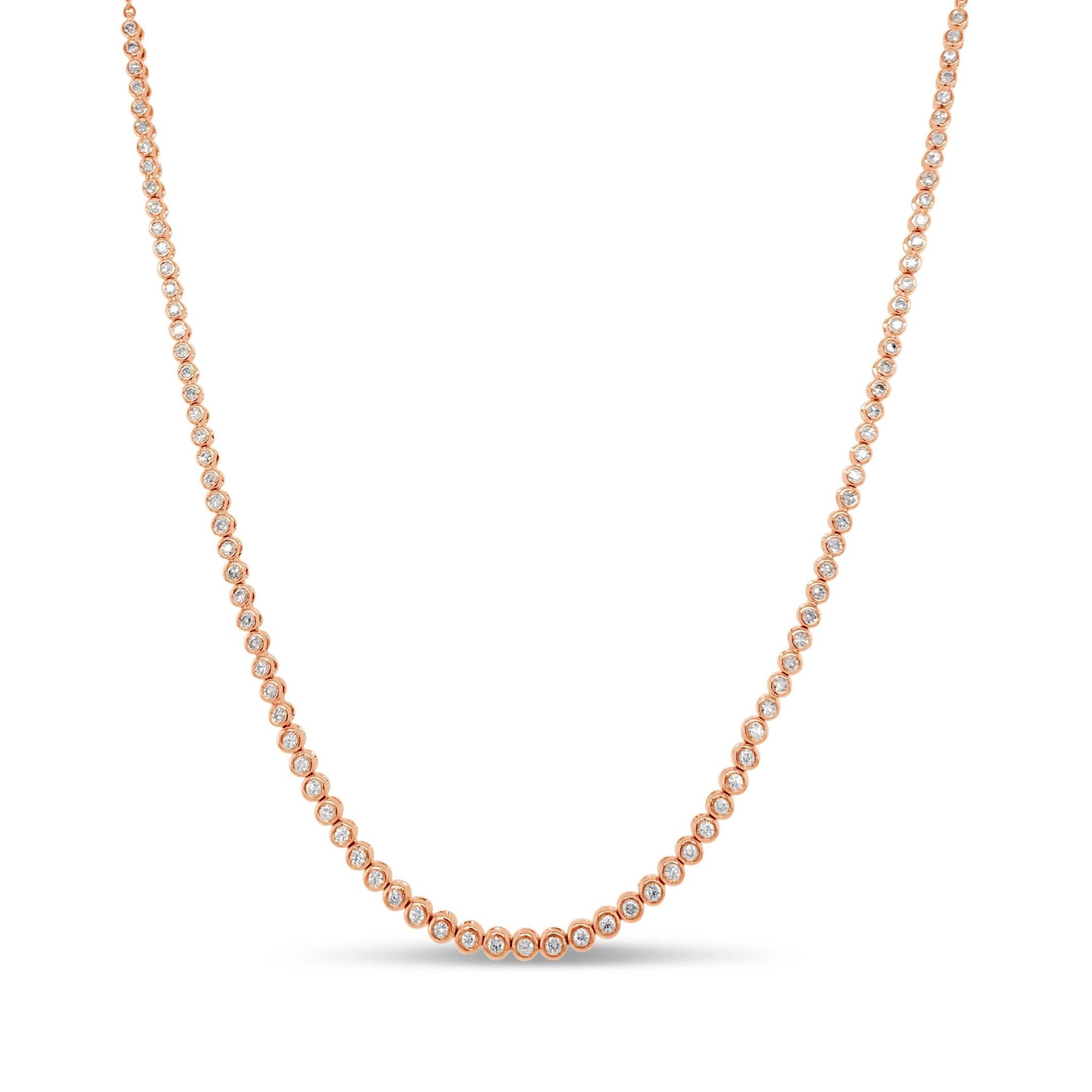 18" 14k rose gold diamond bezel tennis necklace with 0.62cts diamonds and adjustable choker length