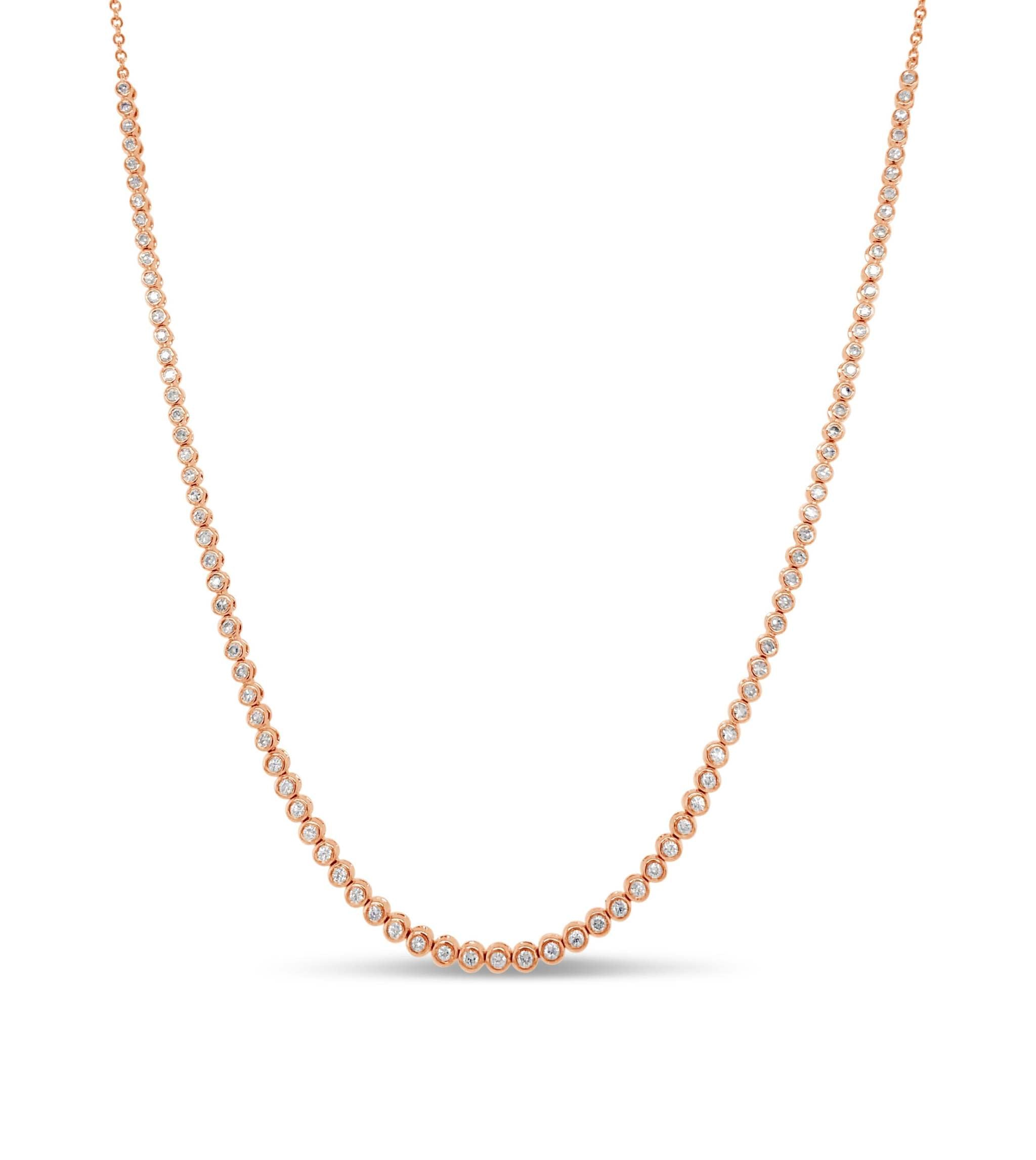 18" 14k rose gold diamond bezel tennis necklace with 0.62cts diamonds and adjustable choker length