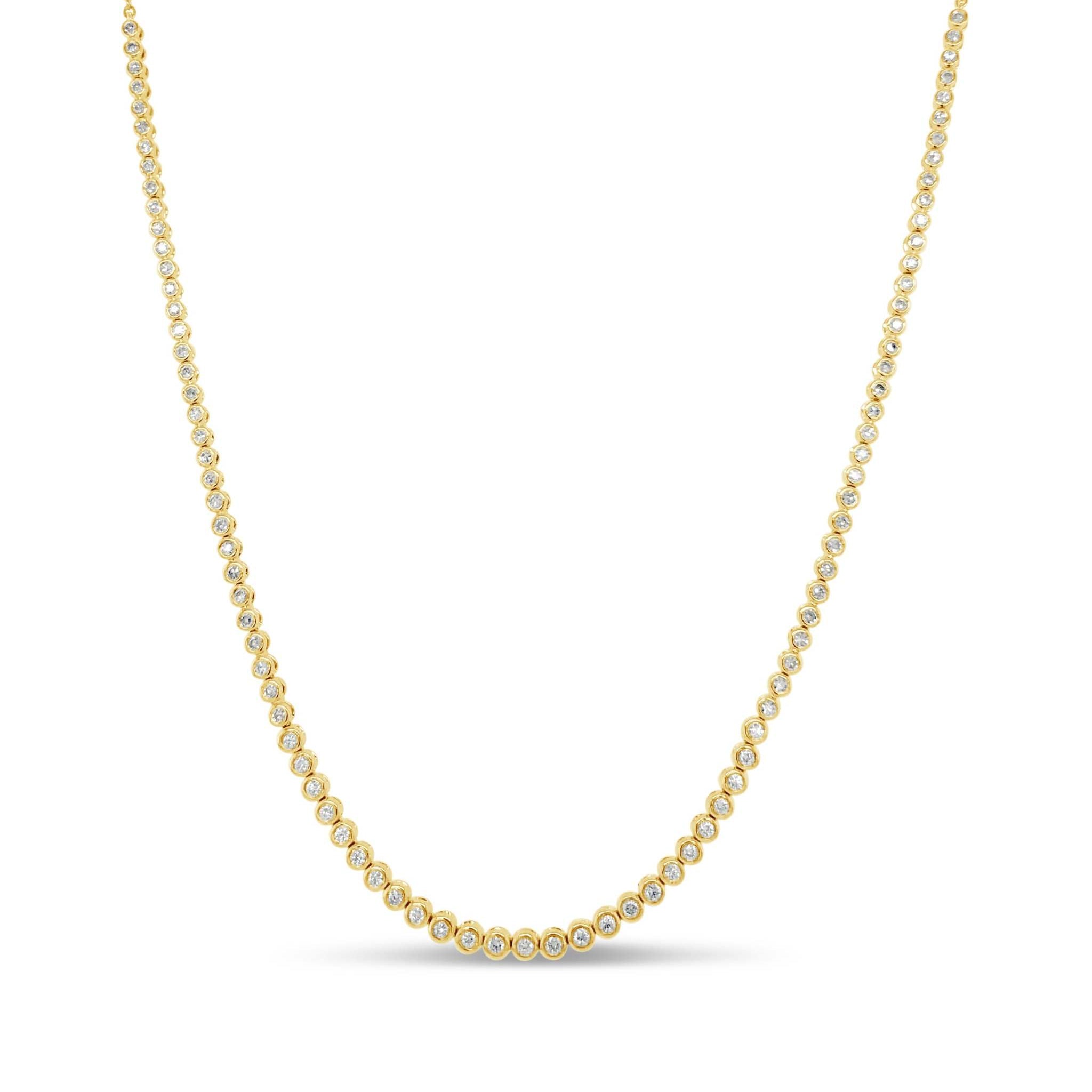 18" 14k gold diamond bezel tennis necklace with 0.62cts diamonds on half chain