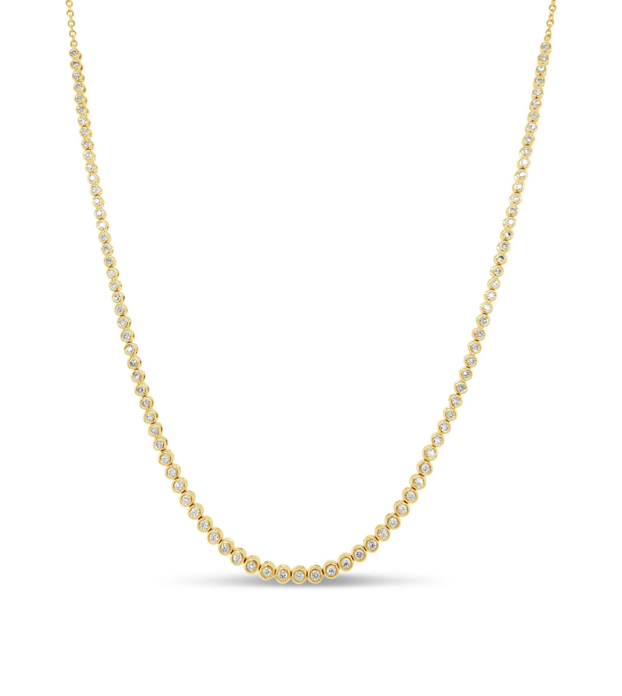 18" 14k gold diamond bezel tennis necklace with 0.62cts diamonds on half chain