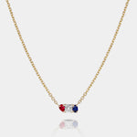 Americana Tri-Color Necklace featuring lab-grown ruby, diamond, and sapphire bezel-set on a 14k gold chain