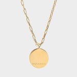 Aquarius Gold Vermeil pendant necklace with 18k gold layered round charm on an 18-inch chain