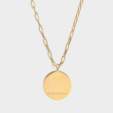 Aquarius Gold Vermeil pendant necklace with 18k gold layered round charm on an 18-inch chain