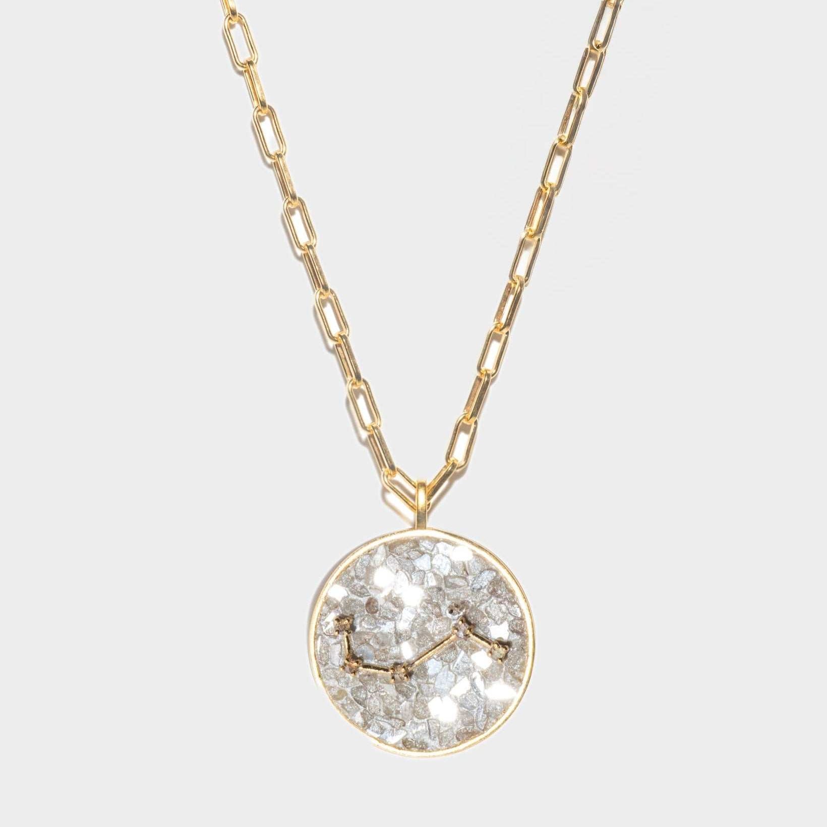 Aries Gold Vermeil pendant necklace with raw diamonds and constellation design on 18k gold vermeil chain