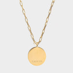 Cancer Gold Vermeil Pendant necklace with round gold disc engraved with Cancer zodiac sign on chain