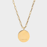 Cancer Gold Vermeil Pendant necklace with round gold disc engraved with Cancer zodiac sign on chain