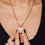 Capricorn Gold Vermeil Pendant Necklace with raw diamonds on gold chain worn on neck