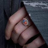 Certificated Black Opal Halo Diamond Ring in 18K Gold