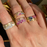 Sapphire Scattered Rainbow Mini Cigar Band in 14K Gold