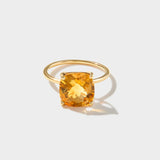 Rhode Island Citrine 14k gold ring with 10x10mm cushion-cut AAA citrine gemstone in polished bezel setting