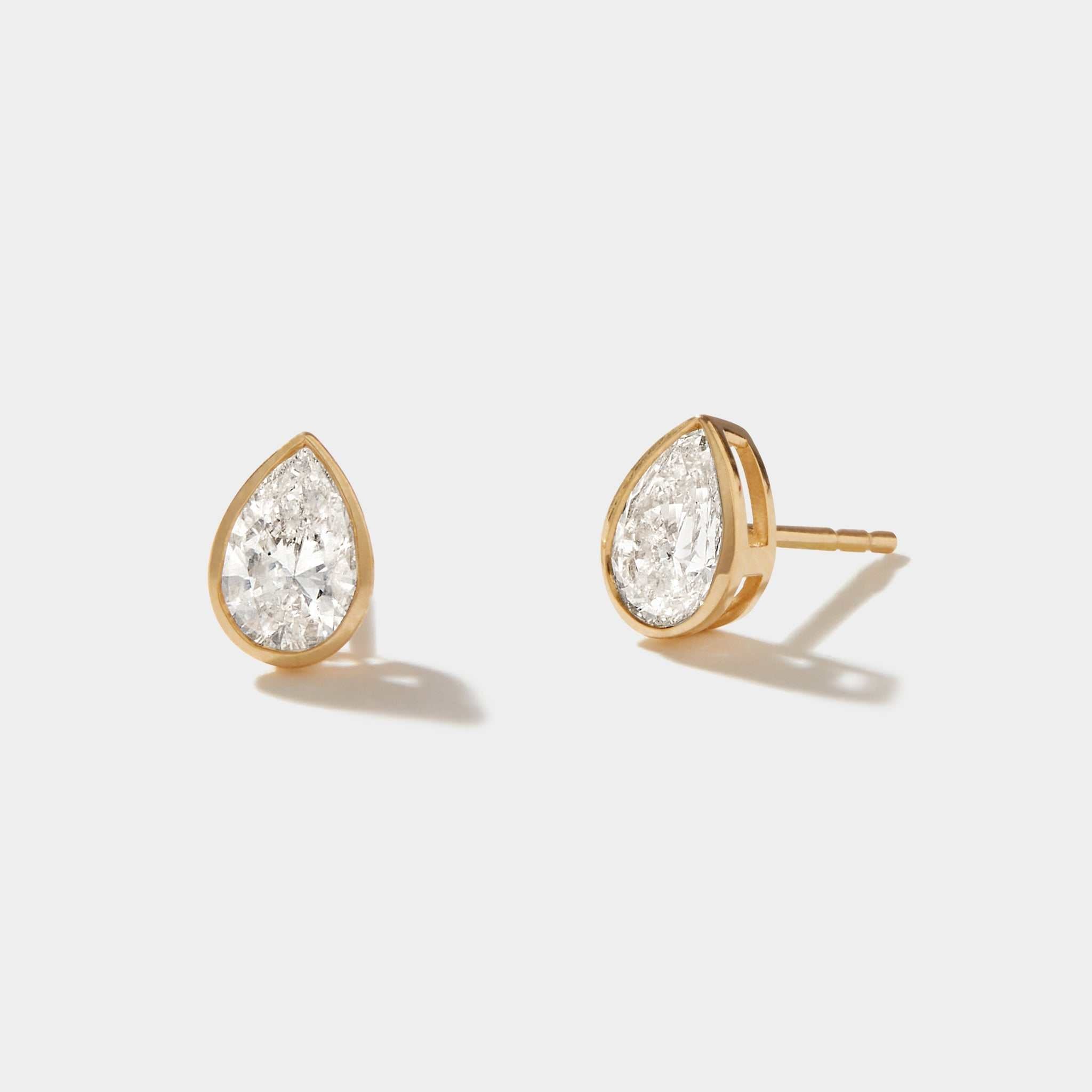 Great Point pear shaped lab-grown diamond bezel stud earrings in 14k gold
