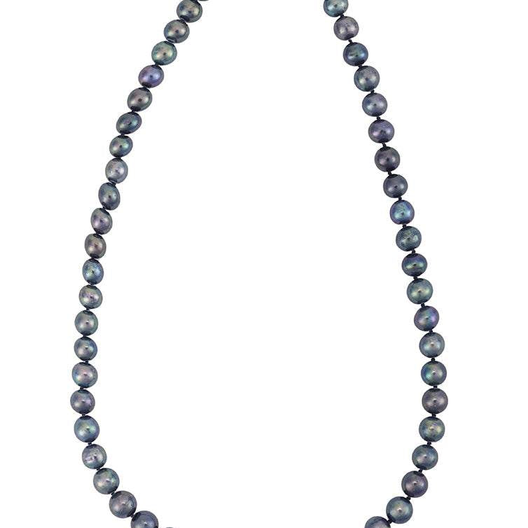 18-inch freshwater pearl strand necklace with peacock-colored cultured pearls and stainless steel magnetic clasp
