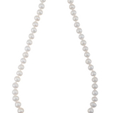 Elegant 18-inch freshwater pearl strand necklace with 8-9mm white cultured pearls and stainless steel magnetic clasp.