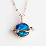 Earth Moon Doublet Opal & Diamond Pendant Necklace in 18K Rose Gold