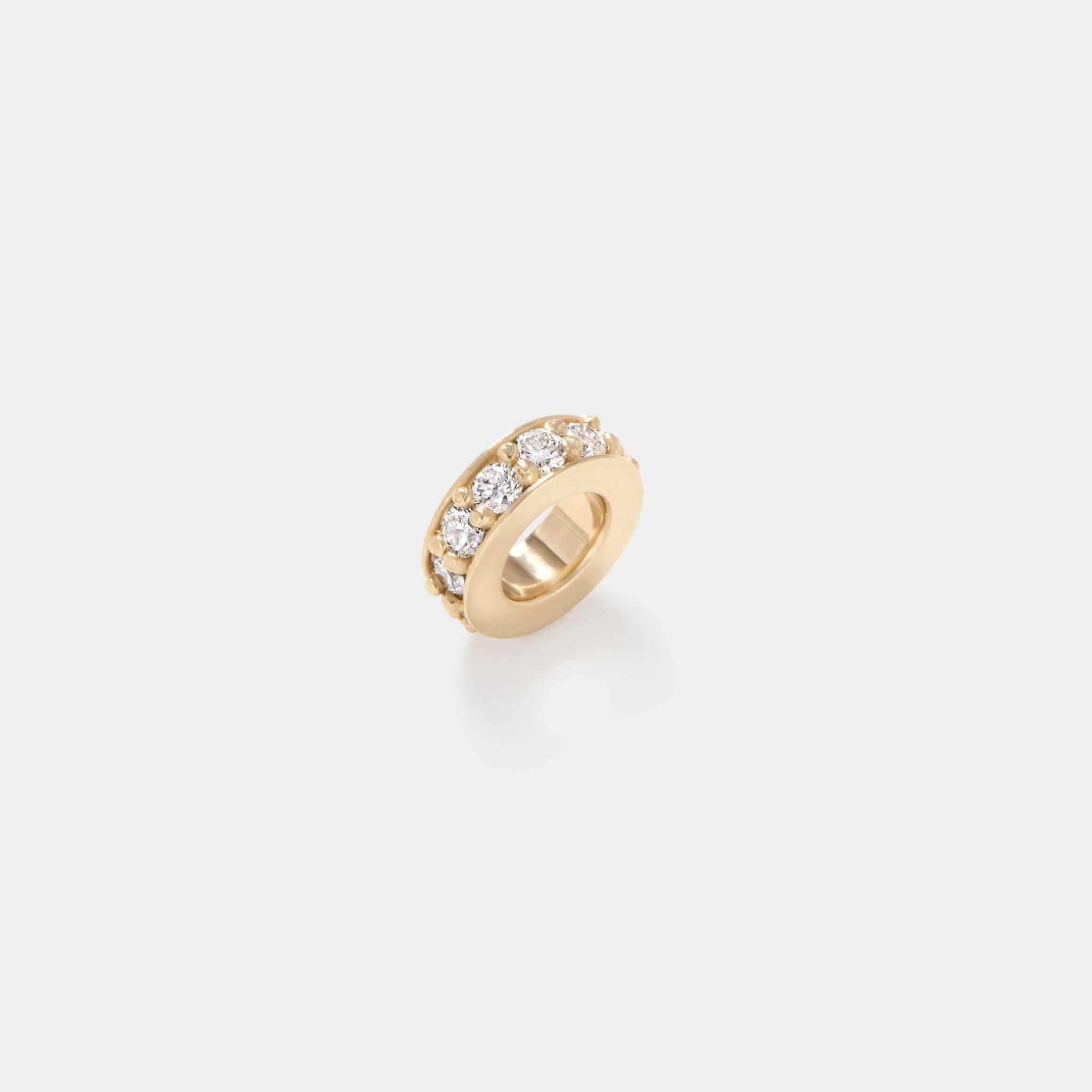 14k solid gold Diamond Rondelle Bead pendant with lab-grown diamonds, designed to fit chains and bracelets.