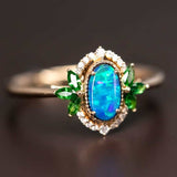 Australian Doublet Opal Diamond Tsavorite Ring in 14K Yellow Gold