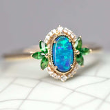 Australian Doublet Opal Diamond Tsavorite Ring in 14K Yellow Gold