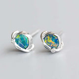 Earth Moon Australian Doublet Opal & Diamond Stud Earrings in 18K Yellow Gold
