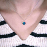 Earth Moon Doublet Opal pendant with diamond in 18K white gold on silver chain