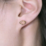 Earth Moon Fire Opal & Diamond Stud Earrings in 18K Yellow Gold