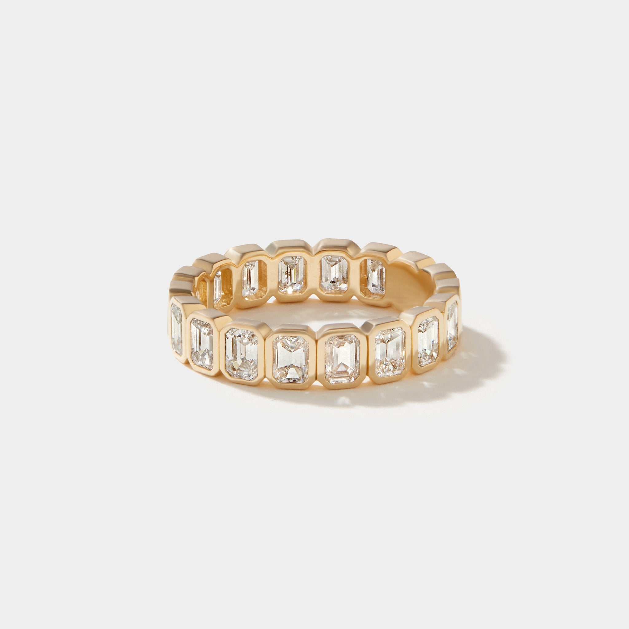 Nauset Light Bezel Eternity Band with bezel-set emerald-cut lab-grown diamonds in solid gold
