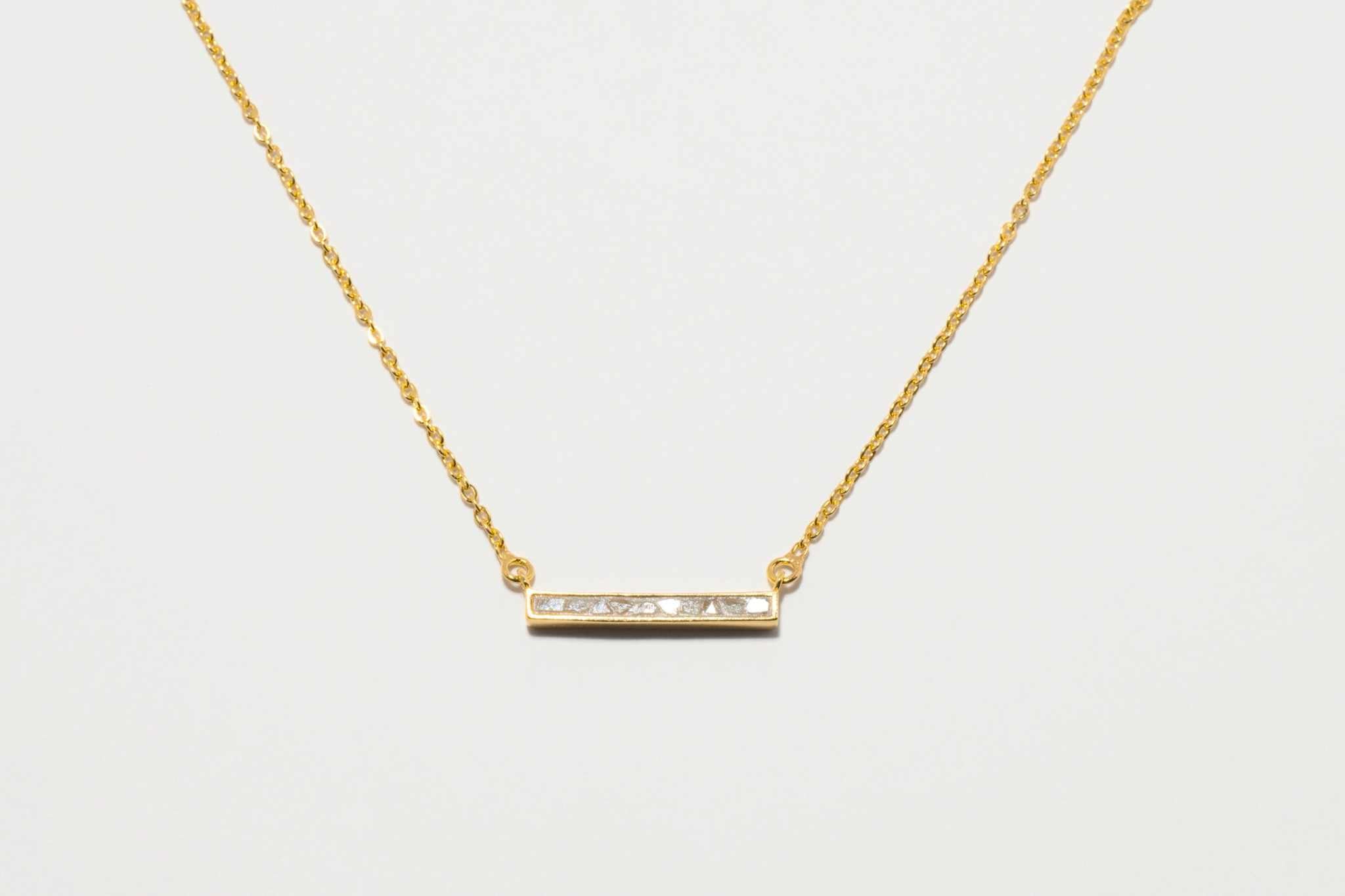 Emlyn Gold Vermeil Pendant necklace with sliced raw diamond bar on fine gold chain