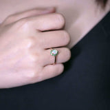 14K Yellow Gold Halo Ring with Australian Opal and Tsavorite