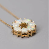 Eternity Heart Australian Crystal Opal Circle Pendant Necklace in 14K Yellow Gold