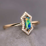 Ethereal Prism Halo Diamond Black Opal Ring in 18K Yellow Gold
