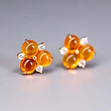 18K Gold Mexican Fire Opal Diamond Trio Stud Earrings