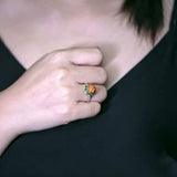 Fire Opal Tsavorite Diamond Ring in 18K Yellow Gold
