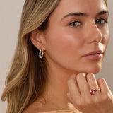 Cairn 3 carat diamond inside outside hoop earrings in 14k gold worn by woman