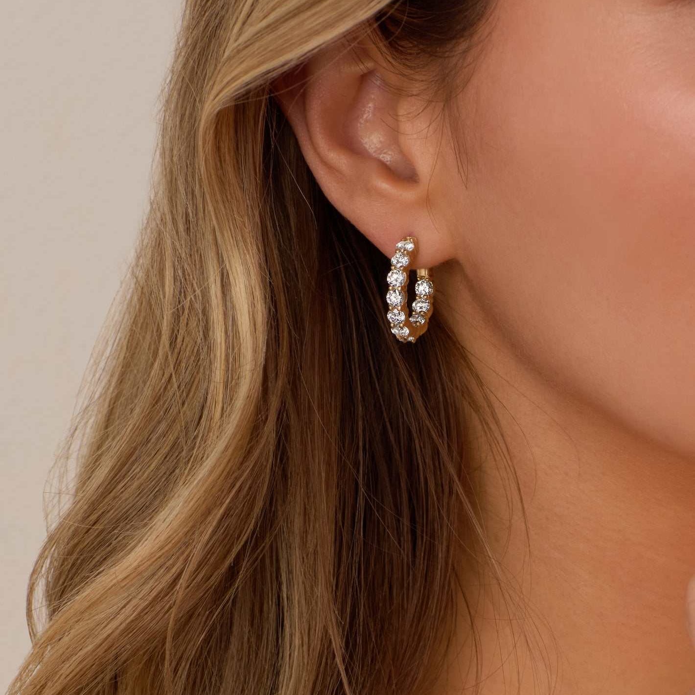 Cairn 3 Carat Diamond inside outside hoop earrings featuring lab-grown diamonds set in 14k gold