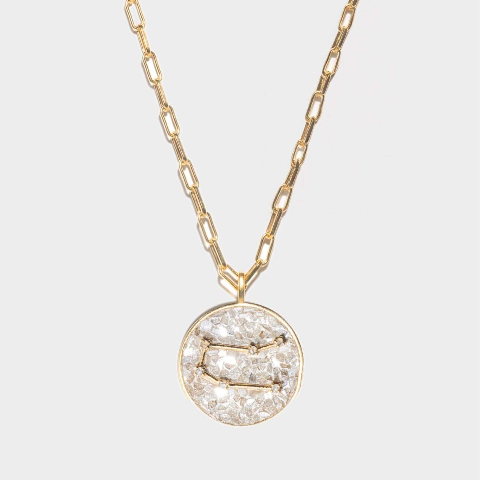 Gemini Gold Vermeil pendant necklace with raw and rose cut diamonds on an 18k gold vermeil chain