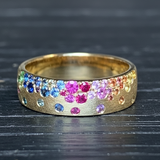 Sapphire Scattered Rainbow Mini Cigar Band in 14K Gold