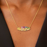 Sapphire Scattered Rainbow Oval Pendant Necklace in 14k Gold
