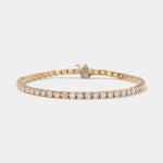 5 carat lab grown diamond tennis bracelet in 14k yellow gold with four-prong setting, made in the USA